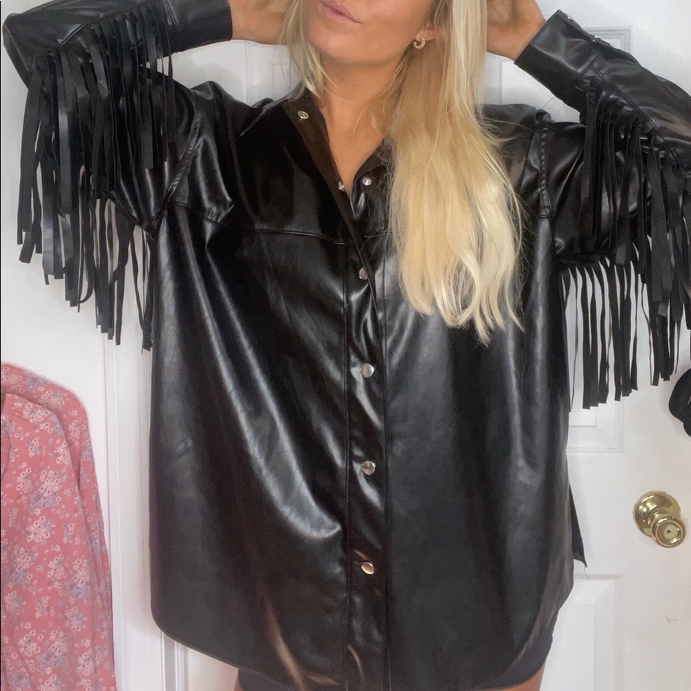 Faux Leather Fringe Jacket NEW WITH TAGS